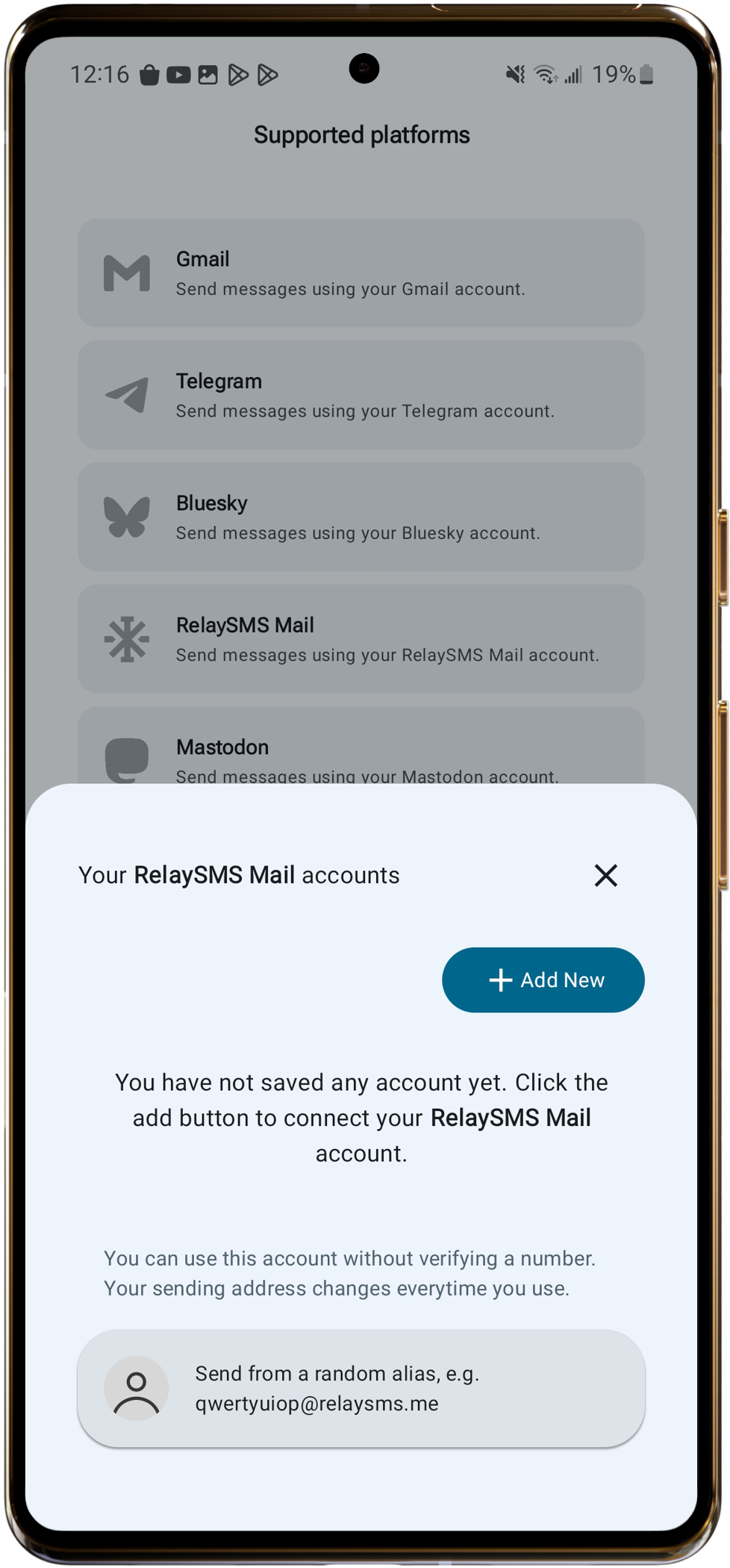 RelaySMS mail account